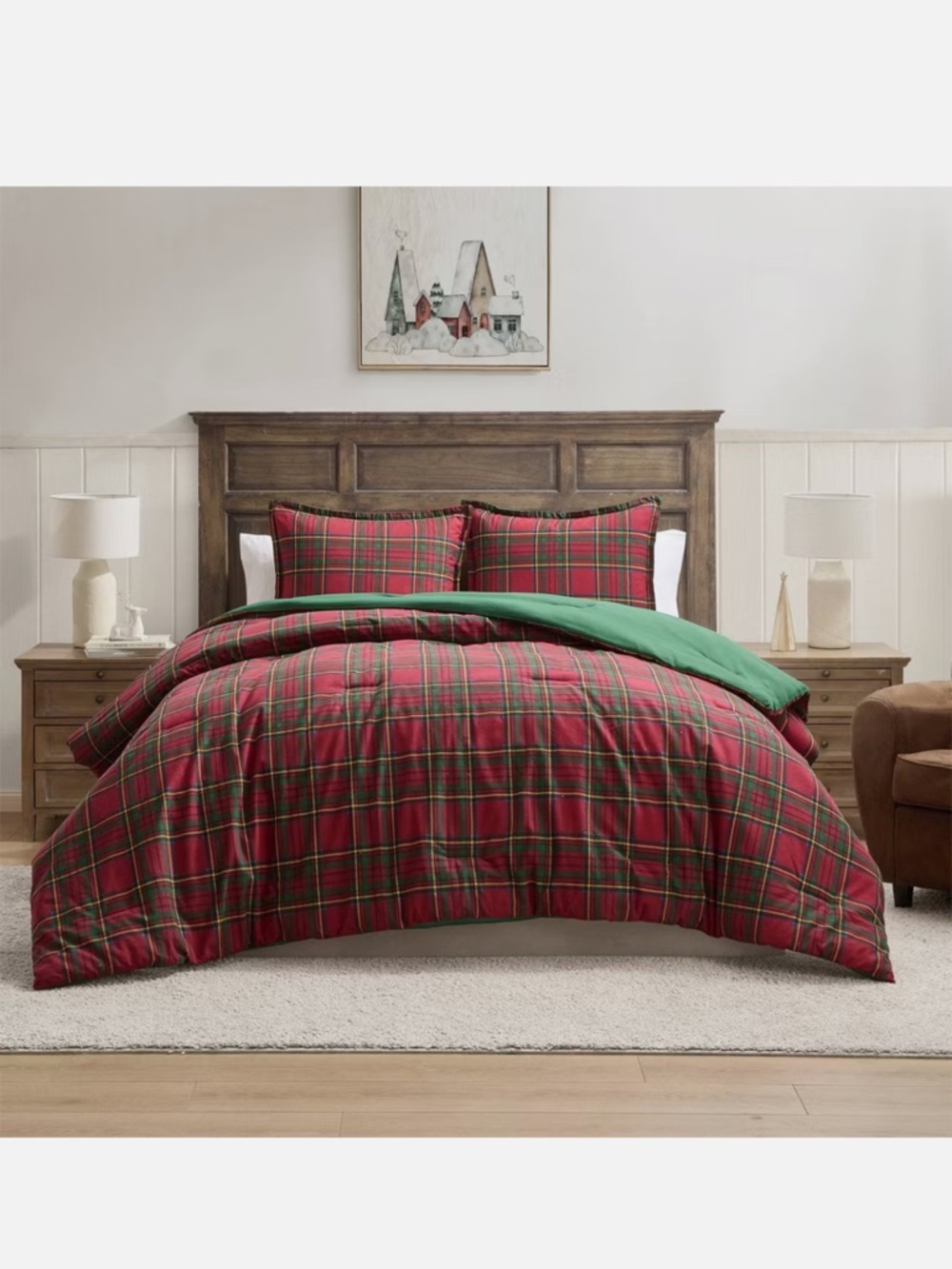 Hallmark QUEEN/ FULL Holiday Christmas Flannel Plaid Comforter Set w/ Shams NEW